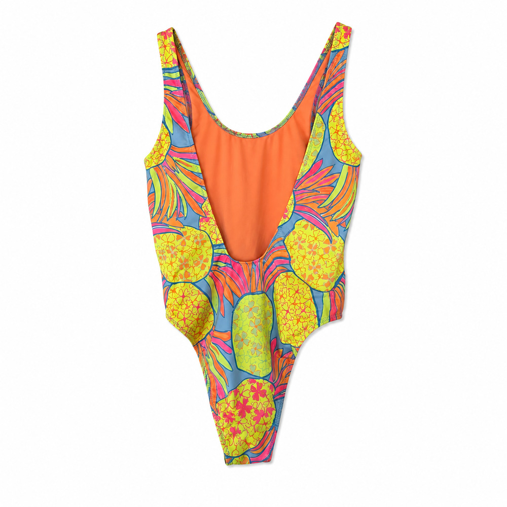 Chubbies Tropical Pineapple One Piece Swimsuit Women's Small Neon Print